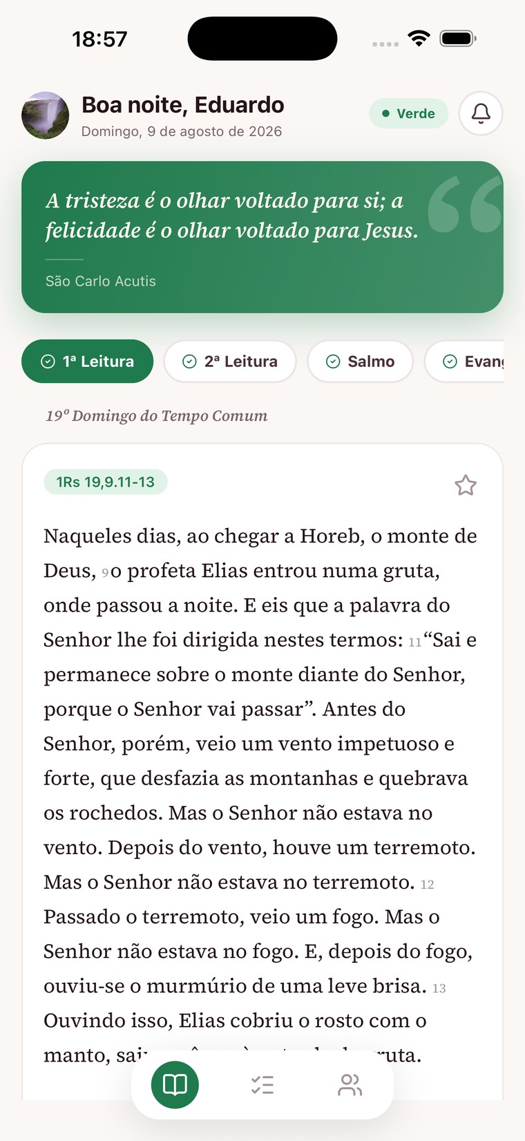 Tela inicial do Domini com a leitura do dia